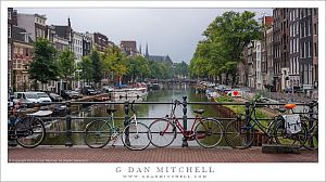 Bicycles and Canal, Rainy Evening
