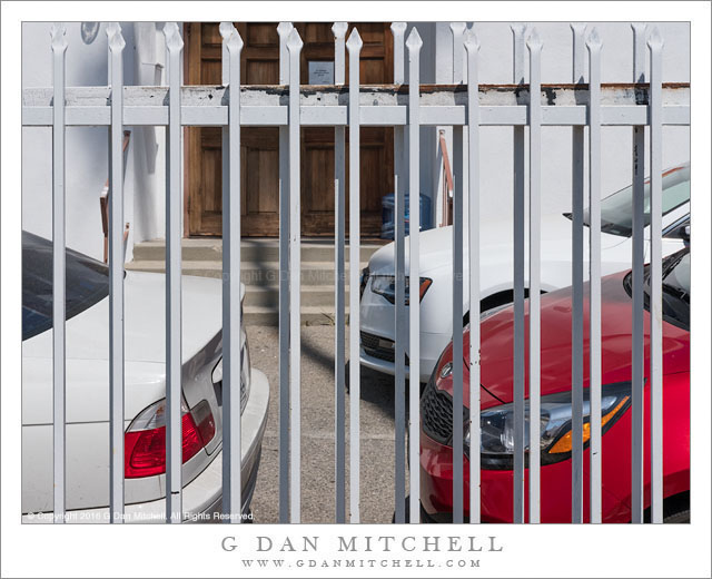 Red and White Cars, Fence