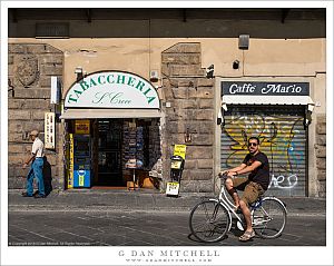 Caffe, Tabaccheria, and Bicyclist