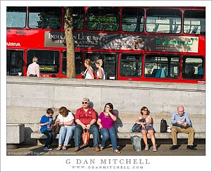 Red Bus, People on Bench